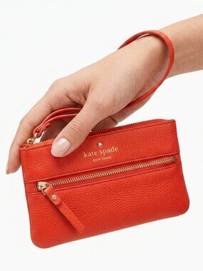 Kate Spade New York Leather Wristlet Bright Red/Orange